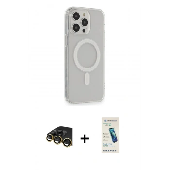 MARSİLYAN™- iPhone 13 Pro Max Kılıf Pusula Çizgi Koleksiyonu - Şeffaf Pasifik Cam Ekran Koruyucu + Raze Metal Kamera Lens - GD