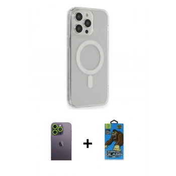 MARSİLYAN™- iPhone 13 Pro Max Kılıf Pusula Çizgi Koleksiyonu - Siyah 18D Cam Ekran Koruyucu + Neon Fosforlu Kamera Lens - YL