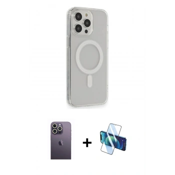 MARSİLYAN™- iPhone 13 Pro Max Kılıf Pusula Çizgi Koleksiyonu - Siyah 3D Antistatik Cam Ekran Koruyucu + Neon Fosforlu Kamera Lens - BZ
