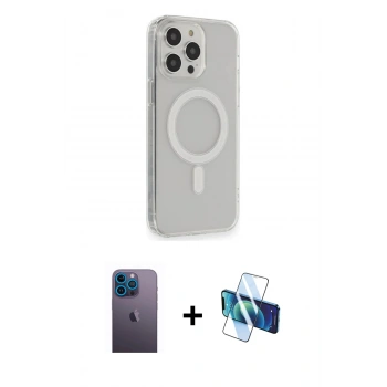 MARSİLYAN™- iPhone 13 Pro Max Kılıf Pusula Çizgi Koleksiyonu - Siyah 3D Antistatik Cam Ekran Koruyucu + Neon Fosforlu Kamera Lens - MI
