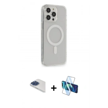 MARSİLYAN™- iPhone 13 Pro Max Kılıf Pusula Çizgi Koleksiyonu - Siyah 3D Antistatik Cam Ekran Koruyucu + Pers Alüminyum Kamera Lens - LT