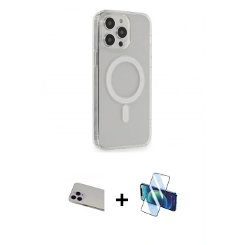 MARSİLYAN™- iPhone 13 Pro Max Kılıf Pusula Çizgi Koleksiyonu - Siyah 3D Antistatik Cam Ekran Koruyucu + Rainbow Kamera Lens Koruma Cam - MR