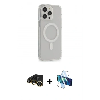 MARSİLYAN™- iPhone 13 Pro Max Kılıf Pusula Çizgi Koleksiyonu - Siyah 3D Antistatik Cam Ekran Koruyucu + Raze Metal Kamera Lens - GD