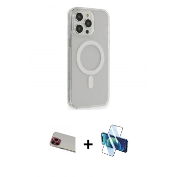 MARSİLYAN™- iPhone 13 Pro Max Kılıf Pusula Çizgi Koleksiyonu - Siyah 3D Antistatik Cam Ekran Koruyucu + Rainbow Kamera Lens Koruma Cam - KI