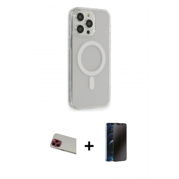 MARSİLYAN™- iPhone 13 Pro Max Kılıf Pusula Çizgi Koleksiyonu - Siyah 3D Antistatik Hayalet Cam Ekran Koruyucu + Rainbow Kamera Lens Koruma Cam - KI