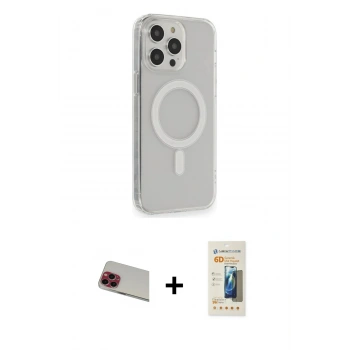 MARSİLYAN™- iPhone 13 Pro Max Kılıf Pusula Çizgi Koleksiyonu - Siyah 6D Mat Seramik Hayalet Nano Ekran Koruyucu + Rainbow Kamera Lens Koruma Cam - KI