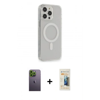 MARSİLYAN™- iPhone 13 Pro Max Kılıf Pusula Çizgi Koleksiyonu - Siyah 6D Mat Seramik Hayalet Nano Ekran Koruyucu + Neon Fosforlu Kamera Lens - YL