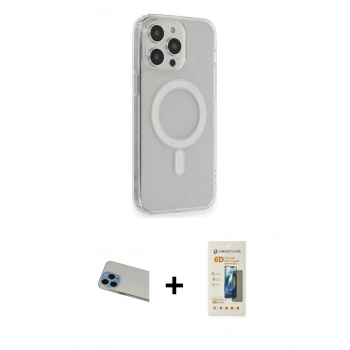 MARSİLYAN™- iPhone 13 Pro Max Kılıf Pusula Çizgi Koleksiyonu - Siyah 6D Mat Seramik Hayalet Nano Ekran Koruyucu + Rainbow Kamera Lens Koruma Cam - MI