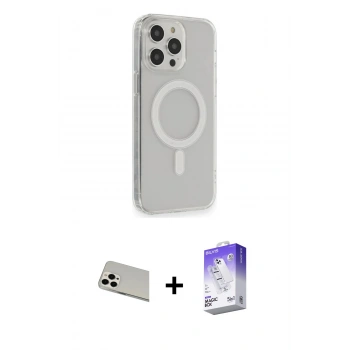 MARSİLYAN™- iPhone 13 Pro Max Kılıf Pusula Çizgi Koleksiyonu - Siyah Bilvis 5in1 3D Magic Cam Ekran Koruyucu + Rainbow Kamera Lens Koruma Cam - BZ