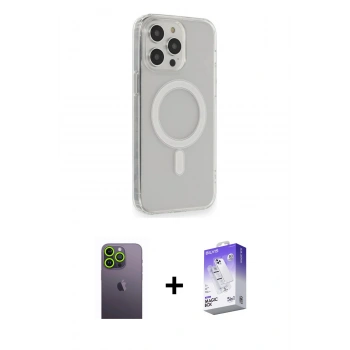 MARSİLYAN™- iPhone 13 Pro Max Kılıf Pusula Çizgi Koleksiyonu - Siyah Bilvis 5in1 3D Magic Cam Ekran Koruyucu + Neon Fosforlu Kamera Lens - YL