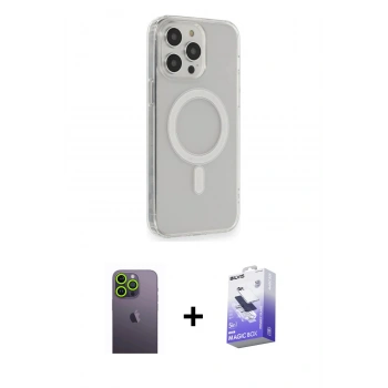 MARSİLYAN™- iPhone 13 Pro Max Kılıf Pusula Çizgi Koleksiyonu - Siyah Bilvis 5in1 5D Magic Hayalet Cam Ekran Koruyucu + Neon Fosforlu Kamera Lens - YL