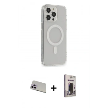 MARSİLYAN™- iPhone 13 Pro Max Kılıf Pusula Çizgi Koleksiyonu - Siyah Bilvis Hayalet Cam Ekran Koruyucu + Rainbow Kamera Lens Koruma Cam - MR