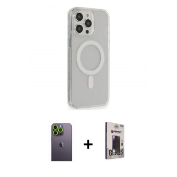 MARSİLYAN™- iPhone 13 Pro Max Kılıf Pusula Çizgi Koleksiyonu - Siyah Bilvis Hayalet Cam Ekran Koruyucu + Neon Fosforlu Kamera Lens - YL
