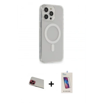 MARSİLYAN™- iPhone 13 Pro Max Kılıf Pusula Çizgi Koleksiyonu - Siyah Joko 5D Cam + Rainbow Kamera Lens Koruma Cam - KI