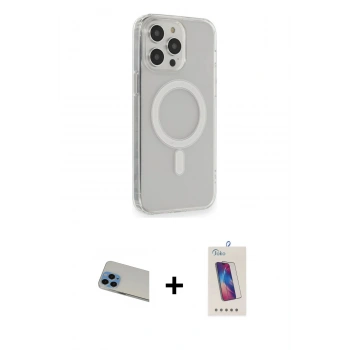 MARSİLYAN™- iPhone 13 Pro Max Kılıf Pusula Çizgi Koleksiyonu - Siyah Joko 5D Cam + Rainbow Kamera Lens Koruma Cam - MI