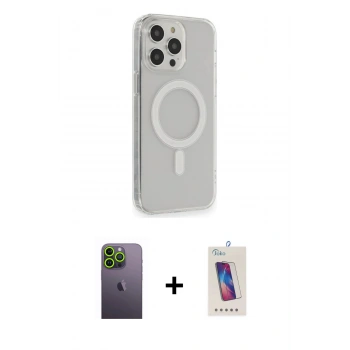 MARSİLYAN™- iPhone 13 Pro Max Kılıf Pusula Çizgi Koleksiyonu - Siyah Joko 5D Cam + Neon Fosforlu Kamera Lens - YL