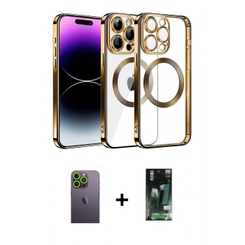 MARSİLYAN™- iPhone 13 Pro Max Kılıf Pusula Form - Şeffaf 360 Full Body Arka Koruyucu + Neon Fosforlu Kamera Lens - YL