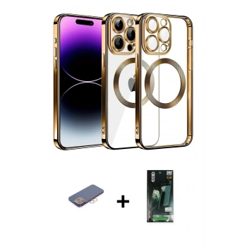 MARSİLYAN™- iPhone 13 Pro Max Kılıf Pusula Form - Şeffaf 360 Full Body Arka Koruyucu + Renkli Kamera Lens Koruma Cam - PE
