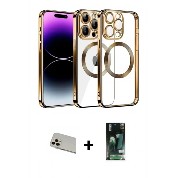 MARSİLYAN™- iPhone 13 Pro Max Kılıf Pusula Form - Şeffaf 360 Full Body Arka Koruyucu + Rainbow Kamera Lens Koruma Cam - REGD