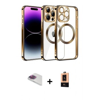 MARSİLYAN™- iPhone 13 Pro Max Kılıf Pusula Form - Şeffaf Maxco Cam Ekran Koruyucu + Pers Alüminyum Kamera Lens - GI