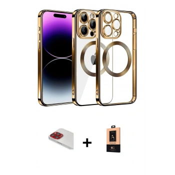 MARSİLYAN™- iPhone 13 Pro Max Kılıf Pusula Form - Şeffaf Maxco Cam Ekran Koruyucu + Pers Alüminyum Kamera Lens - KI