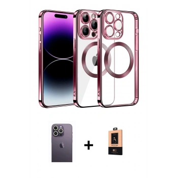MARSİLYAN™- iPhone 13 Pro Max Kılıf Pusula Form - Şeffaf Maxco Cam Ekran Koruyucu + Neon Fosforlu Kamera Lens - BZ