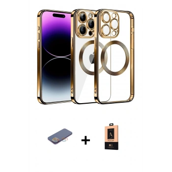 MARSİLYAN™- iPhone 13 Pro Max Kılıf Pusula Form - Şeffaf Maxco Cam Ekran Koruyucu + Renkli Kamera Lens Koruma Cam - PE