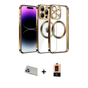 MARSİLYAN™- iPhone 13 Pro Max Kılıf Pusula Form - Şeffaf Maxco Cam Ekran Koruyucu + Rainbow Kamera Lens Koruma Cam - MR