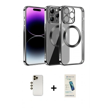 MARSİLYAN™- iPhone 13 Pro Max Kılıf Pusula Form - Şeffaf Pasifik Cam Ekran Koruyucu + Shine Kamera Lens - GD