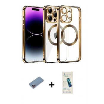 MARSİLYAN™- iPhone 13 Pro Max Kılıf Pusula Form - Şeffaf Pasifik Cam Ekran Koruyucu + Shine Kamera Lens Koruma Cam - PE