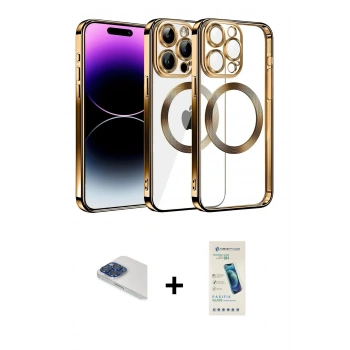 MARSİLYAN™- iPhone 13 Pro Max Kılıf Pusula Form - Şeffaf Pasifik Cam Ekran Koruyucu + Pers Alüminyum Kamera Lens - LT