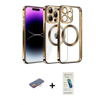 MARSİLYAN™- iPhone 13 Pro Max Kılıf Pusula Form - Şeffaf Pasifik Cam Ekran Koruyucu + Renkli Kamera Lens Koruma Cam - TU