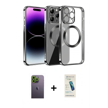 MARSİLYAN™- iPhone 13 Pro Max Kılıf Pusula Form - Şeffaf Pasifik Cam Ekran Koruyucu + Neon Fosforlu Kamera Lens - YL