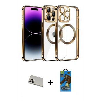 MARSİLYAN™- iPhone 13 Pro Max Kılıf Pusula Form - Siyah 18D Cam Ekran Koruyucu + Rainbow Kamera Lens Koruma Cam - BZ