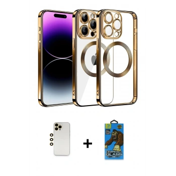 MARSİLYAN™- iPhone 13 Pro Max Kılıf Pusula Form - Siyah 18D Cam Ekran Koruyucu + Shine Kamera Lens - GD
