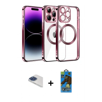 MARSİLYAN™- iPhone 13 Pro Max Kılıf Pusula Form - Siyah 18D Cam Ekran Koruyucu + Pers Alüminyum Kamera Lens - LT