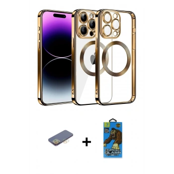 MARSİLYAN™- iPhone 13 Pro Max Kılıf Pusula Form - Siyah 18D Cam Ekran Koruyucu + Renkli Kamera Lens Koruma Cam - SI