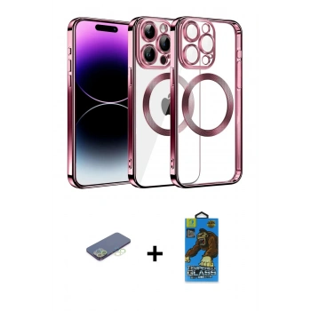 MARSİLYAN™- iPhone 13 Pro Max Kılıf Pusula Form - Siyah 18D Cam Ekran Koruyucu + Renkli Kamera Lens Koruma Cam - YL