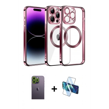 MARSİLYAN™- iPhone 13 Pro Max Kılıf Pusula Form - Siyah 3D Antistatik Cam Ekran Koruyucu + Neon Fosforlu Kamera Lens - YL