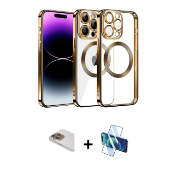 MARSİLYAN™- iPhone 13 Pro Max Kılıf Pusula Form - Siyah 3D Antistatik Cam Ekran Koruyucu + Pers Alüminyum Kamera Lens - GD