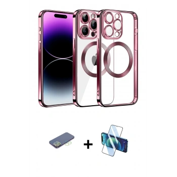 MARSİLYAN™- iPhone 13 Pro Max Kılıf Pusula Form - Siyah 3D Antistatik Cam Ekran Koruyucu + Renkli Kamera Lens Koruma Cam - YL