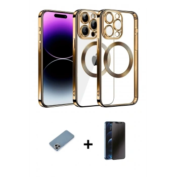 MARSİLYAN™- iPhone 13 Pro Max Kılıf Pusula Form - Siyah 3D Antistatik Hayalet Cam Ekran Koruyucu + Shine Kamera Lens Koruma Cam - GI
