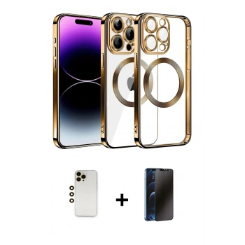 MARSİLYAN™- iPhone 13 Pro Max Kılıf Pusula Form - Siyah 3D Antistatik Hayalet Cam Ekran Koruyucu + Shine Kamera Lens - GD