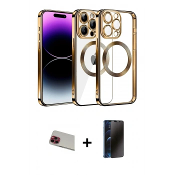 MARSİLYAN™- iPhone 13 Pro Max Kılıf Pusula Form - Siyah 3D Antistatik Hayalet Cam Ekran Koruyucu + Rainbow Kamera Lens Koruma Cam - KI