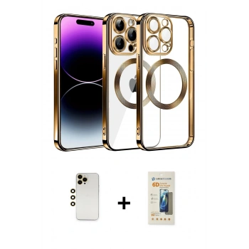 MARSİLYAN™- iPhone 13 Pro Max Kılıf Pusula Form - Siyah 6D Mat Seramik Hayalet Nano Ekran Koruyucu + Shine Kamera Lens - GD