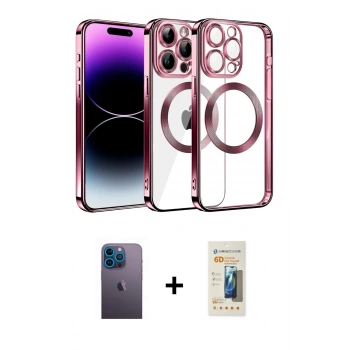 MARSİLYAN™- iPhone 13 Pro Max Kılıf Pusula Form - Siyah 6D Mat Seramik Hayalet Nano Ekran Koruyucu + Neon Fosforlu Kamera Lens - MI