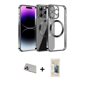 MARSİLYAN™- iPhone 13 Pro Max Kılıf Pusula Form - Siyah 6D Mat Seramik Hayalet Nano Ekran Koruyucu + Rainbow Kamera Lens Koruma Cam - MR