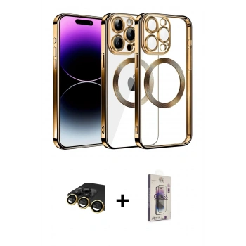 MARSİLYAN™- iPhone 13 Pro Max Kılıf Pusula Form - Siyah Bilvis 3D Cam Ekran Koruyucu + Raze Metal Kamera Lens - GD
