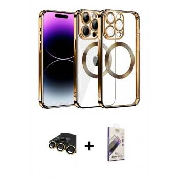 MARSİLYAN™- iPhone 13 Pro Max Kılıf Pusula Form - Siyah Bilvis 3D Mat Cam Ekran Koruyucu + Raze Metal Kamera Lens - GD