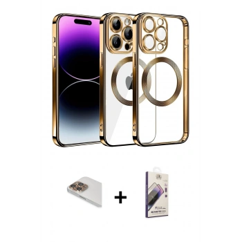 MARSİLYAN™- iPhone 13 Pro Max Kılıf Pusula Form - Siyah Bilvis 3D Mat Cam Ekran Koruyucu + Pers Alüminyum Kamera Lens - GD